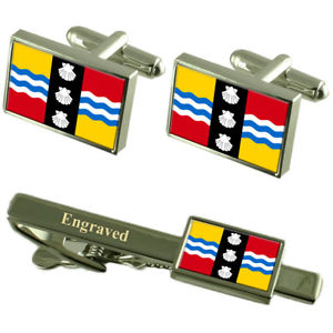 【送料無料】メンズアクセサリ―　bedfordshireフラグカフスリンクネクタイピンセットbedfordshire county england flag cufflinks engraved tie clip set