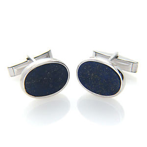 【送料無料】メンズアクセサリ―　スターリングシルバーフラットラピスラズリカフスボタンメンズ925 sterling silver flat oval shaped lapis lazuli gemstone cufflinks mens gift