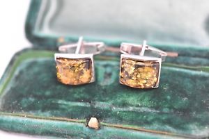 【送料無料】メンズアクセサリ―　ビンテージスターリングシルバーアールデコオレンジインサートカフリンクスvintage sterling silver cufflinks with an art deco amber inserts g200