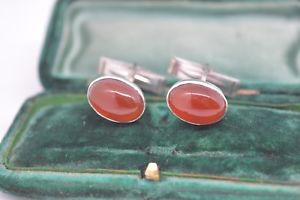 【貨物輸送無料】メンズ佩び物― ビンテージスターリングシルバーアールデコオレンジデザインカフリンクスvintage sterling silver cufflinks with an art deco amber design b717