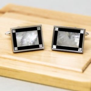 【貨物輸送無料】メンズ付属物― パールオニキスフレームカフリンクスmother of pearl and onyx frame cufflinks