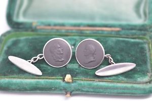【送料無料】メンズアクセサリ―　ビンテージスターリングシルバーウェッジウッドシーザーヘッドカフリンクスvintage sterling silver wedgwood cufflinks with basalt ceasar head design b687