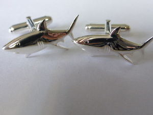 【貨物輸送無料】メンズ添え物― スターリングシルバーシャークスイベルカフスボタンsterling silver shark swivel cufflinks uk made