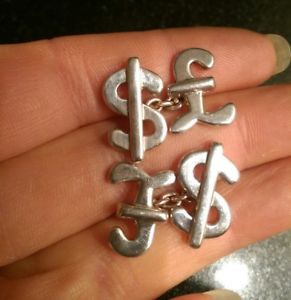 【送料無料】メンズアクセサリ―　ロンドンスターリングシルバードルカフスボタンビンテージリンクauthentic vintage links of london sterling silver money sign cufflinks