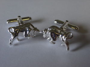 【貨物輸送無料】メンズ添え物― スターリングシルバーブルカフスボタンsterling silver bull swivel cufflinks uk made