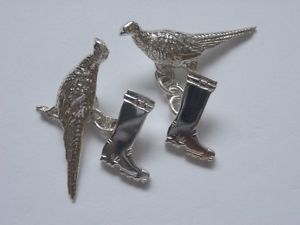 【貨物輸送無料】メンズ付属物― キジブートカフリンクスsterling silver pheasant and boot cufflinks