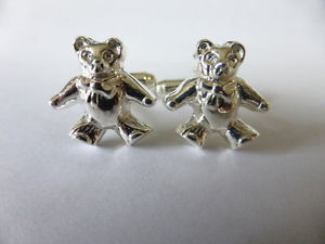 【貨物輸送無料】メンズ付属物― スターリングシルバーテディベアイギリスカフリンクスsterling silver teddy bear cufflinks uk made and hallmarked