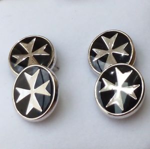 【貨物輸送無料】メンズ付属物― スターリングシルバーマルタクロスエナメルカフリンクス