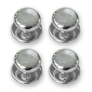 【貨物輸送無料】メンズ付属物― スターリングシルバーシャツスタッドパールセット  sterling silver  mother of pearl set of shirt studs  boxed