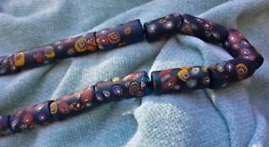 【貨物輸送無料】メンズ添え物― アフリカムラーノガラスビーズafrican trade blue translucent murano glass beads with millefiori whole strand