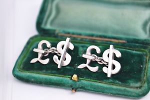 【貨物輸送無料】メンズ佩び物― ビンテージスターリングシルバーロンドンリンクドルカフリンクスvintage sterling silver cufflinks with  money design by links of london b375