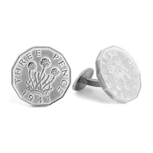 【貨物輸送無料】メンズ添え物― スターリングシルバーペンスカフスボタンビット925 sterling silver three pence cufflinks threepenny bit