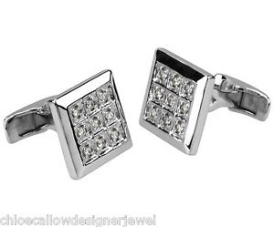 【貨物輸送無料】メンズ付属物― スターリングシルバーカフリンクススクエアクリスタルカフリンクsterling silver cufflinks square set with crystal gemstones cuff link