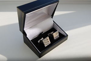 【貨物輸送無料】メンズ佩び物― スターリングシルバーカフスボタンチェスマット925 sterling silver cufflinks square chessboard polished amp; matte finish