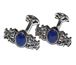 【貨物輸送無料】メンズ添え物― スターリングシルバーラピスラズリカフリンクスsterling silver amp; lapis lazuli fancy cufflinks