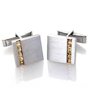 【貨物輸送無料】メンズ添え物― スターリングシルバースクエアサテンシトリンカフスボタンメンズ925 sterling silver square satin finish citrine gemstone cufflinks mens gifts