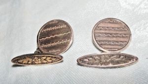 【貨物輸送無料】メンズ佩び物― アンティークエンジンオンローズゴールドシルバーカフスボタンantique engine turned rose gold on silver cufflinks engraved decoration