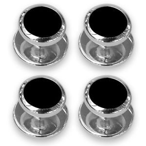【貨物輸送無料】メンズ付属物― スターリングシルバーシャツスタッドオニックスセット  sterling silver  onyx set of shirt studs  boxed