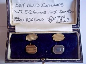 【貨物輸送無料】メンズ付属物― アンティークアールデコカフスボタンゴールドアンティークケースサイズantique, art deco  cufflinks ,10コンピュータ断層撮影法 gold ,  インチ antique case , size  15粍 x 12粍