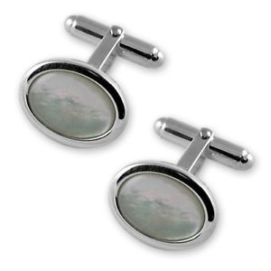 【貨物輸送無料】メンズ添え物― スターリングシルバーパールオーバルカフスボタン  sterling silver  mother of pearl oval cufflinks  boxed