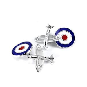 【送料無料】メンズアクセサリ―　スターリングシルバーカフリンクス925 sterling silver spitfire plane with raf roundel cufflinks