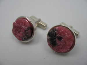 【貨物輸送無料】メンズ付属物― カフスリンクしろがね色very nice signed cufflinks from 925 silver with rhodochrosite