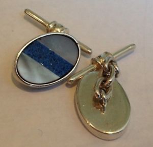 【貨物輸送無料】メンズ付属物― モダンパールラピスカフスボタンチェーンリンクbeautiful modern 925 silver mother of pearl and lapis cufflinks chain links