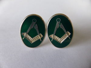 【貨物輸送無料】メンズ付属物― スターリンググリーンエナメルカフリンクスsterling silver masonic cufflinks with green enamel