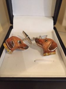 【貨物輸送無料】メンズ付属物― カフスボタンスターリングシルバーエナメルamazing dog cufflinks  sterling silver amp; enamel brand  amp; never worn