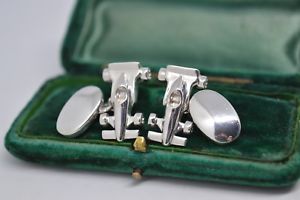 【貨物輸送無料】メンズ付属物― ビンテージスターリングシルバーレーシングテーマカフリンクスvintage sterling silver cufflinks with an f1 racing theme b521