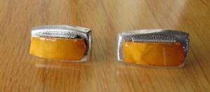 【貨物輸送無料】メンズ付属物― ロシアシルバーカフリンクス*rare* russian hallmark 875 silver amp; butterscotch egg yolk amber large cufflinks