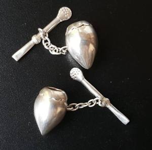【貨物輸送無料】メンズ付属物― ビンテージソリッドシルバーハニーポットスプーンカフリンクスvintage solid silver honey pot and spoon cufflinks