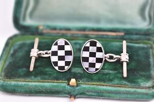 【送料無料】メンズアクセサリ&mdash;　ビンテージアールデコスターリングシルバーパールオニキスカフリンクスvintage art deco sterling silver cufflinks with mother of pearl and onyx g161｜hokushin
