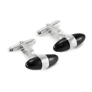 【貨物輸送無料】メンズ添え物― スターリングシルバーオニキスカフリンクス925 sterling silver onyx bullet cufflinks