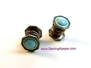 【送料無料】メンズアクセサリ―　ビクトリアベアーシルバートーンエナメルグムカフリンクスvictorian baer amp; wilde silver tone amp; blue green enamel kum a part cufflinks