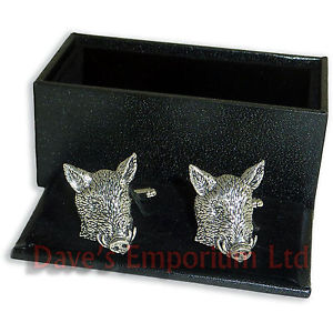 【送料無料】メンズアクセサリ― イノシシカフスリンクシロメカフスリンクwild boars head cufflinks gift boxed fine english pewter boar cuff links