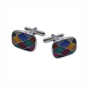 【送料無料】メンズアクセサリ―　スターリングシルバーマルチカラーカフスボタン sterling silver multi colour harlequin cufflinks 12 x 17mm quality uk 925 hm 18,886円