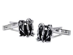 【送料無料】メンズアクセサリ―　カフリンクシルバーbrooke cuff links three monkeys silver