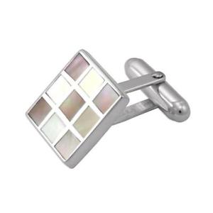 【貨物輸送無料】メンズ佩び物― スターリングシルバーピンクシェルチェッカーカフリンクス925 sterling silver pink shell chequered cufflinks