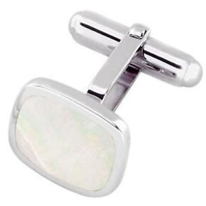 【貨物輸送無料】メンズ付属物― ソリッドシルバーパールクッションシェイプカフリンクスsterling 925 solid silver and mother of pearl cushion shape cufflinks