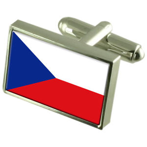 【送料無料】メンズアクセサリ&mdash;　チェコボックスカフリンクスthe czech republic sterling silver flag cufflinks in engraved personalised box｜hokushin