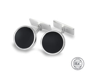 【送料無料】メンズアクセサリ―　スターリングシルバーシルバーオニキスサークルカフリンクスgenuine sterling silver silver onyx circle cufflinks