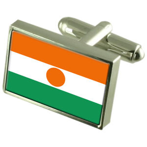 【送料無料】メンズアクセサリ―　ニジェールボックススターリングシルバーカフリンクスniger sterling silver flag cufflinks in engraved personalised box