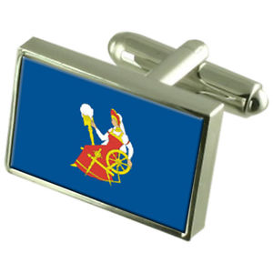 【送料無料】メンズアクセサリ―　イワノボロシアスターリングフラグカフスリンクivanovo city russia sterling silver flag cufflinks engraved box