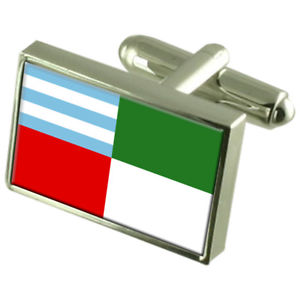 【送料無料】メンズアクセサリ―　エクアドルスターリングシルバーフラグカフスボタンボックスportoviejo city ecuador sterling silver flag cufflinks engraved box