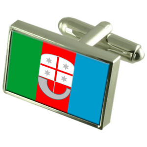 【送料無料】メンズアクセサリ―　リグーリアイタリアスターリングシルバーフラグカフスボタンボックスliguria region italy sterling silver flag cufflinks engraved box