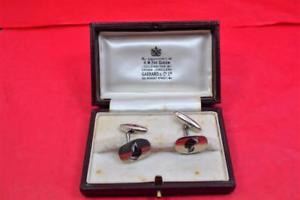 【貨物輸送無料】メンズ付属物― スターリングシルバーエナメルsterling silver painted dogs head enamel cufflinks garrard amp; co ltd boxed