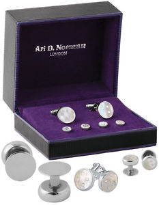 【貨物輸送無料】メンズ付属品― アリノーマンスターリングパールカフリンクススタッドボックス ari d norman sterling silver mother of pearl cufflinks amp; studs gift boxed