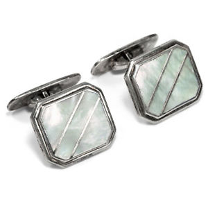 【送料無料】メンズアクセサリ―　アンティークシルバーパールカフスボタンヴィンテージカフスボタンantique silver cufflinks with mother of pearl amp; email vintage cufflinks um 1950