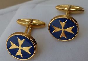 【送料無料】メンズアクセサリ— イエローゴールドマルタクロスアマルフィクロスカフリンクス9ct 9k 375 yellow gold maltese cross amalfi cross bluewhite cufflinks|hokushin